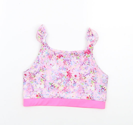 Matalan Girls Pink Floral Polyester Cropped Tank Size 12-13 Years Round Neck Pullover