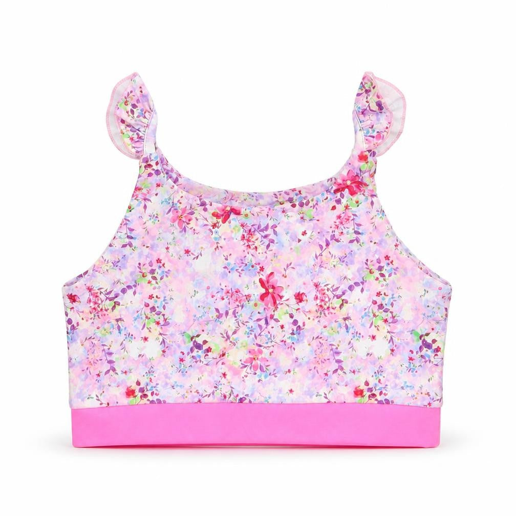Matalan Girls Pink Floral Polyester Cropped Tank Size 12-13 Years Round Neck Pullover