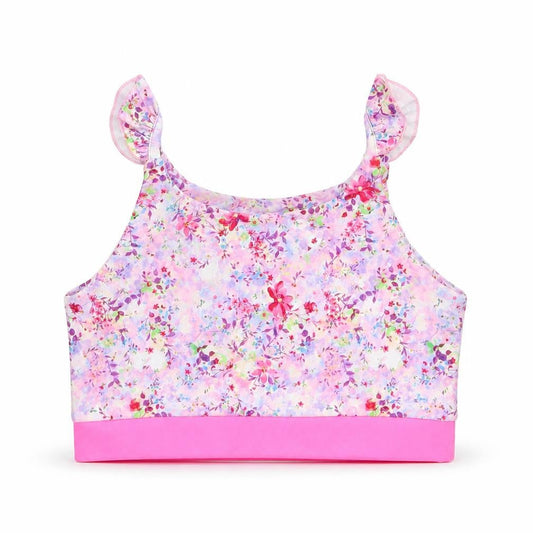Matalan Girls Pink Floral Polyester Cropped Tank Size 12-13 Years Round Neck Pullover