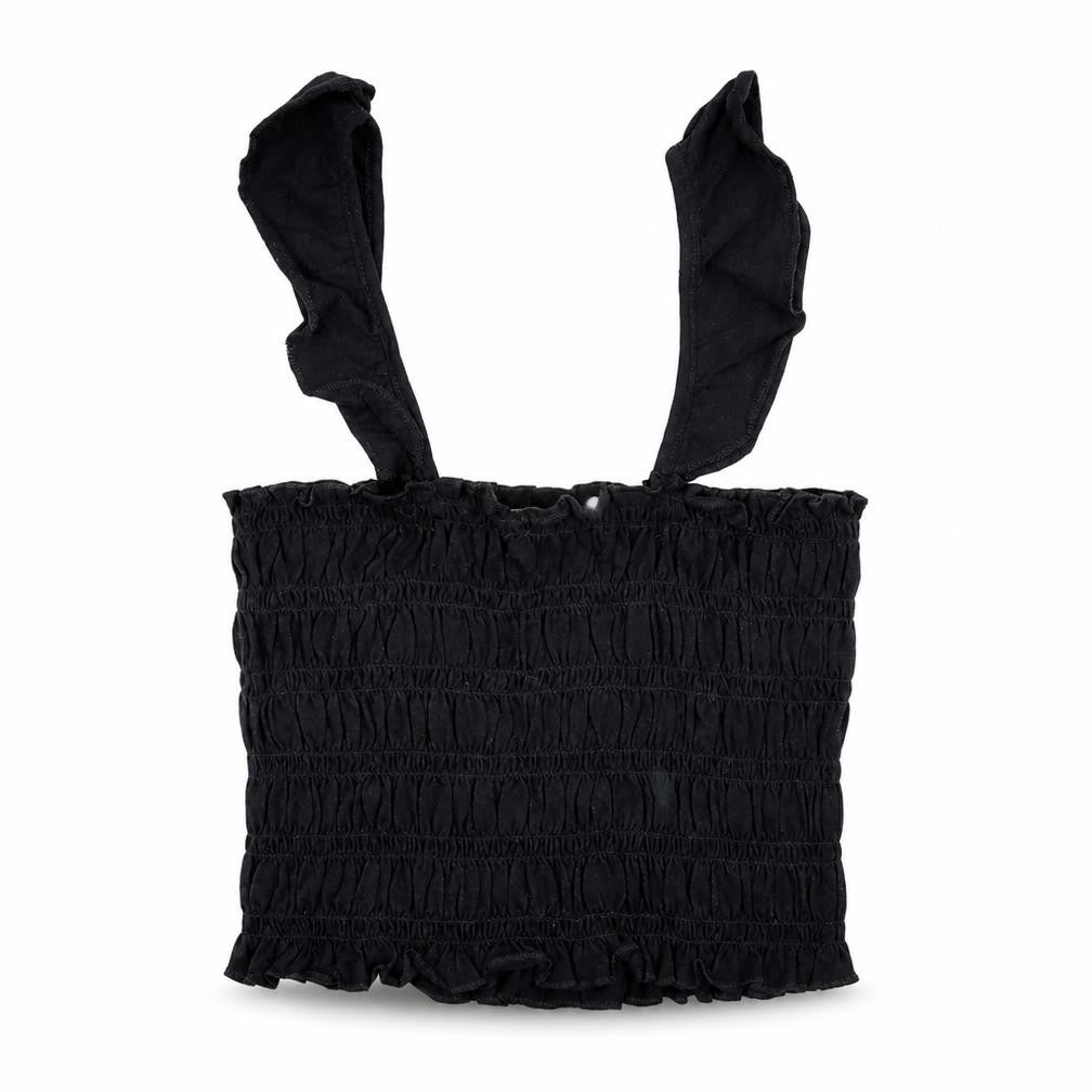 Primark Womens Black 100% Cotton Cropped Tank Size 4 Square Neck