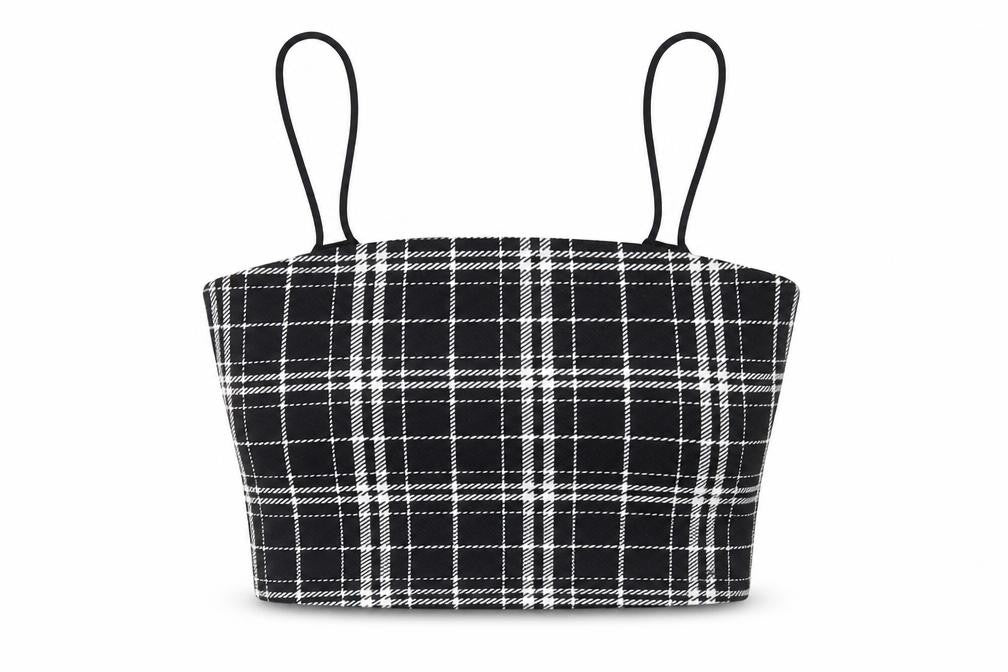 SheIn Womens Black Plaid Polyester Cropped Tank Size XS Square Neck