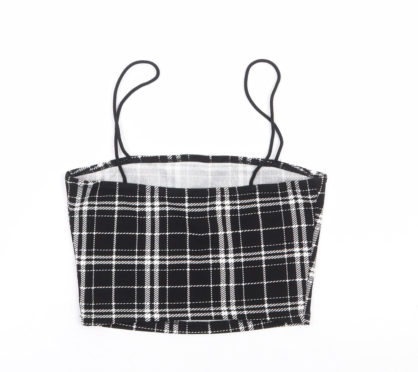 SheIn Womens Black Plaid Polyester Cropped Tank Size XS Square Neck