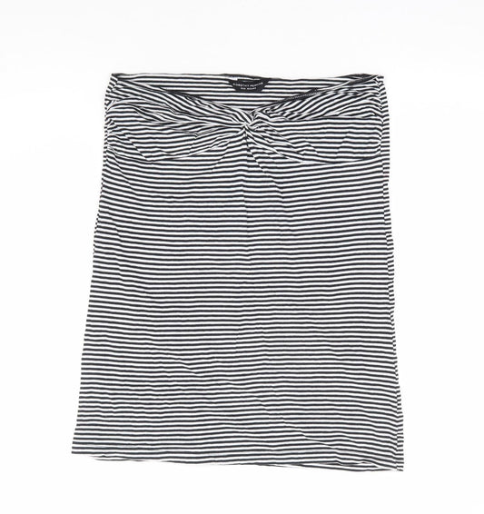 Dorothy Perkins Womens Black Striped 100% Cotton Basic Tank Size 14 Off the Shoulder - Ruched Bandeau