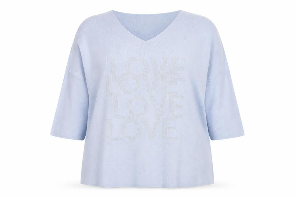 Mina Rose Womens Blue V-Neck Modacrylic Pullover Jumper Size 2XL - Love