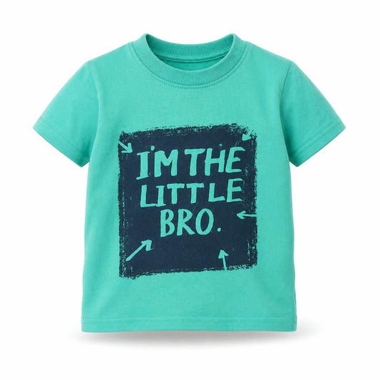 George Boys Green Cotton Basic T-Shirt Size 9-12 Months Round Neck Pullover - I'm The Little Bro