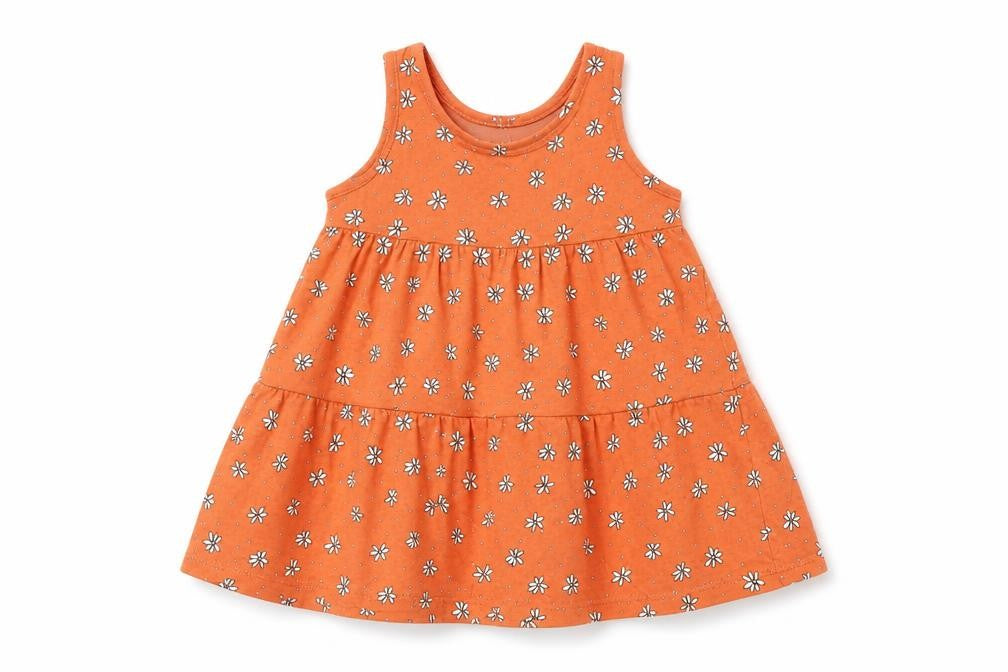 Primark Girls Orange Floral Cotton Shift Size 12-18 Months Round Neck Pullover - Daisy Tiered