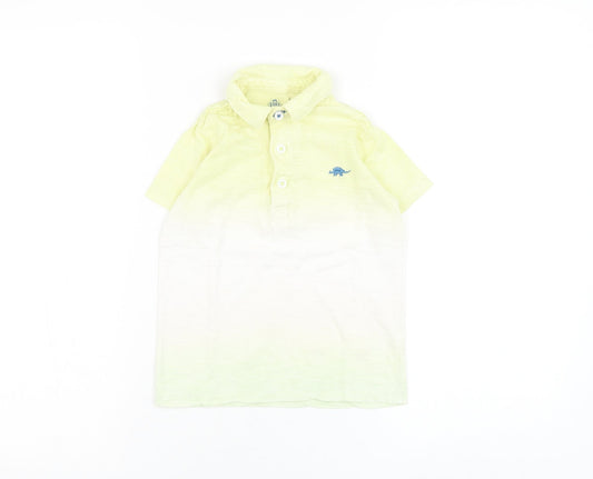 F&F Boys Yellow Cotton Basic Polo Size 2-3 Years Collared Button - Dinosaur