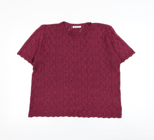 Berkertex Womens Purple Round Neck Geometric Acrylic Pullover Jumper Size 18