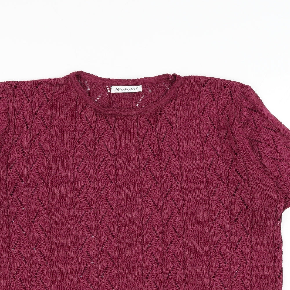 Berkertex Womens Purple Round Neck Geometric Acrylic Pullover Jumper Size 18