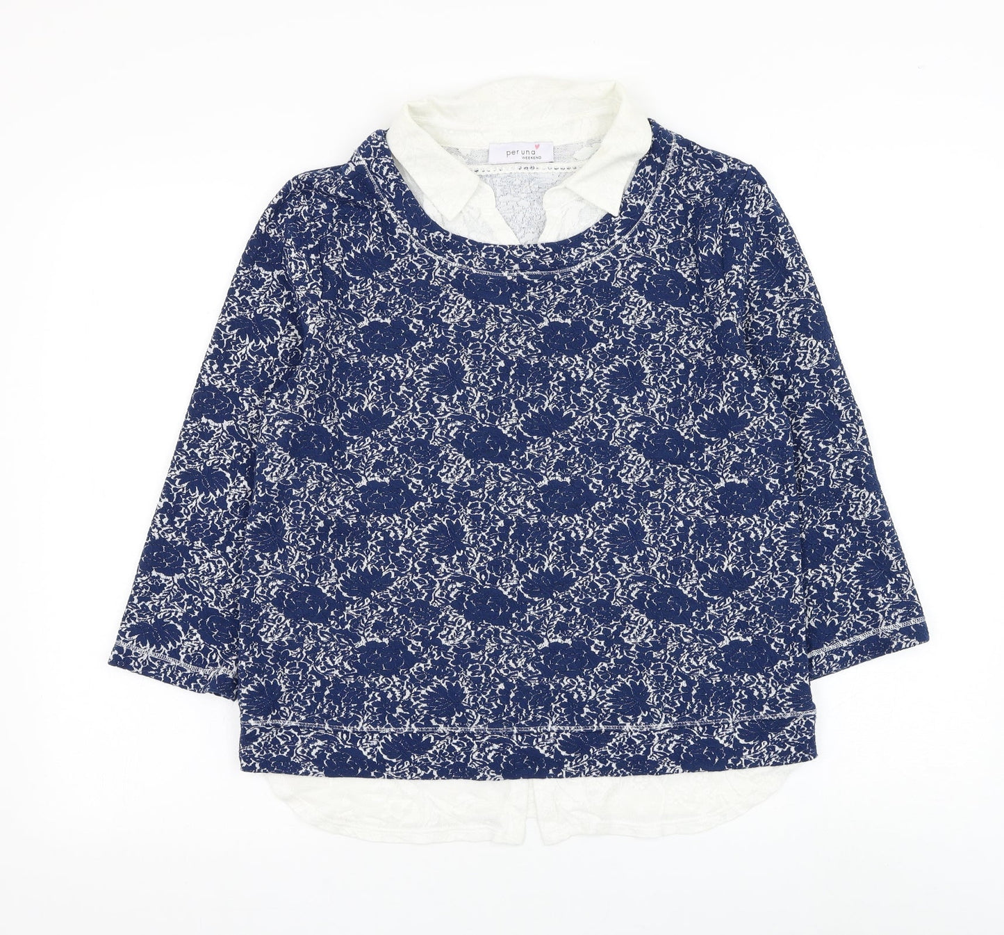 Marks and Spencer Womens Blue Collared Floral Viscose Pullover Jumper Size 12 - Shirt and Jumper