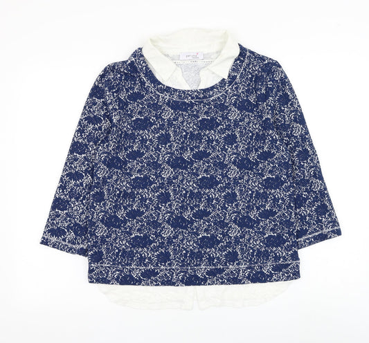 Marks and Spencer Womens Blue Collared Floral Viscose Pullover Jumper Size 12 - Shirt and Jumper
