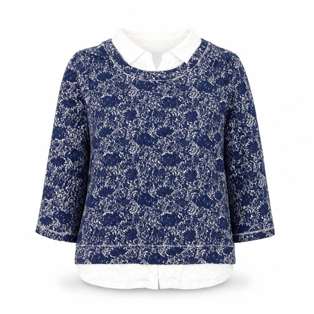Marks & Spencer Womens Blue Collared Floral Viscose Pullover Jumper Size 12 - Shirt and Jumper