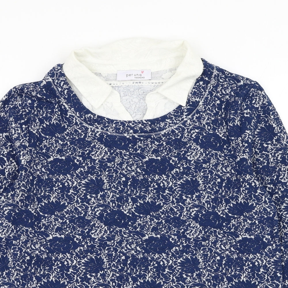 Marks and Spencer Womens Blue Collared Floral Viscose Pullover Jumper Size 12 - Shirt and Jumper