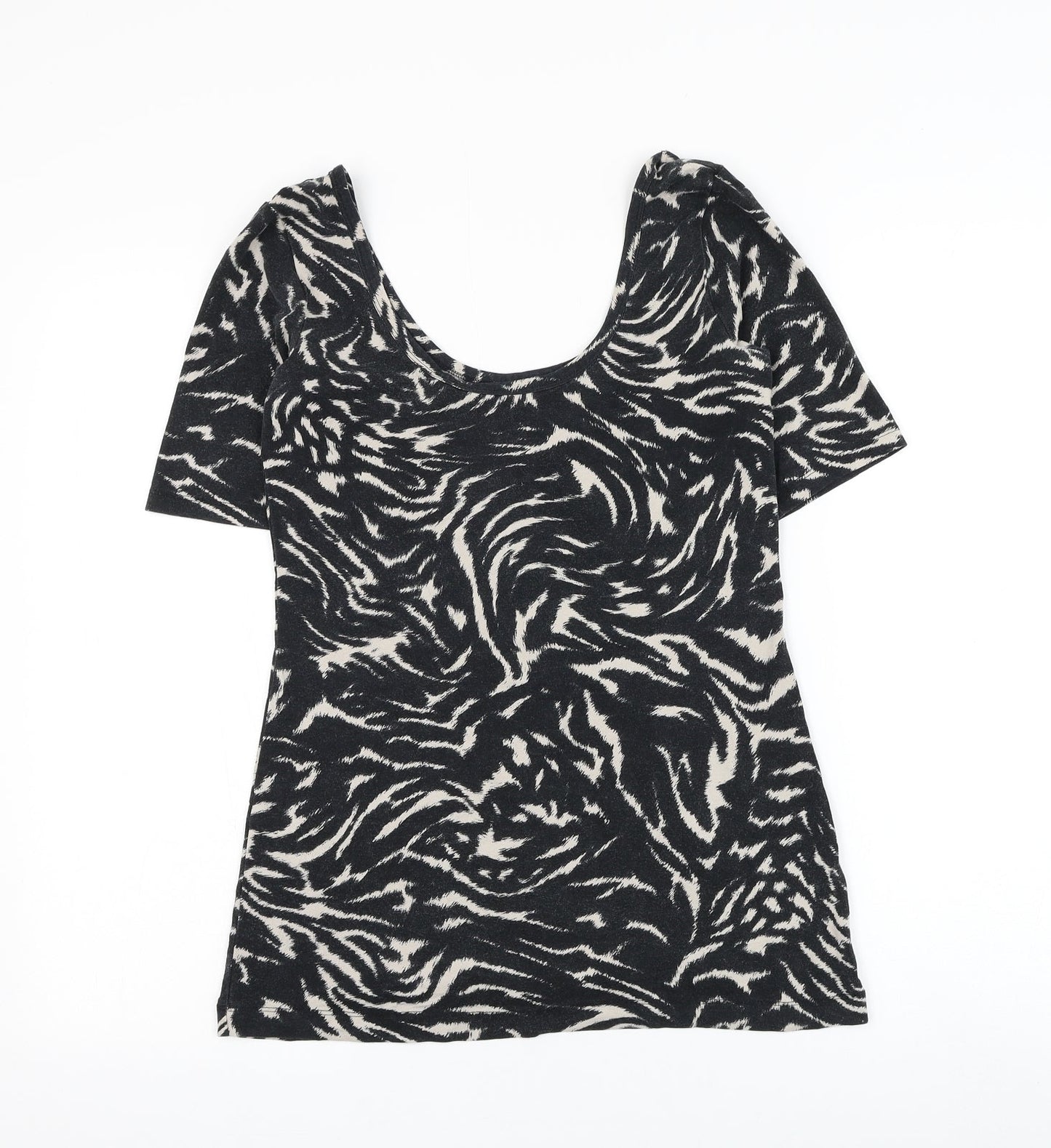 NEXT Womens Black Geometric Viscose Basic T-Shirt Size 8 Scoop Neck