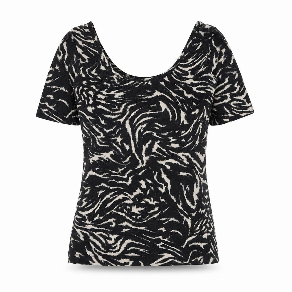 NEXT Womens Black Geometric Viscose Basic T-Shirt Size 8 Scoop Neck