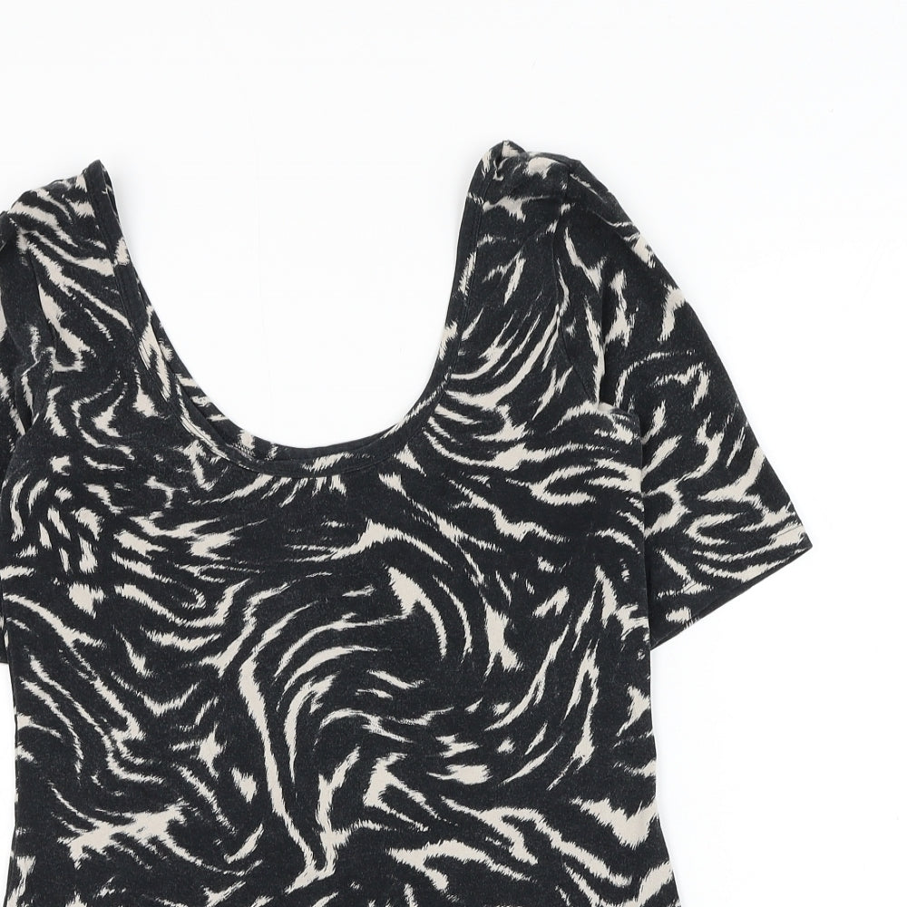 NEXT Womens Black Geometric Viscose Basic T-Shirt Size 8 Scoop Neck