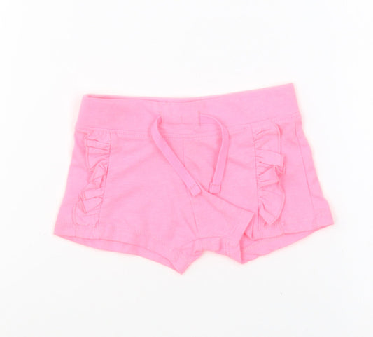 Primark Girls Pink Cotton Cropped Trousers Size 3-6 Months Drawstring - Shorts