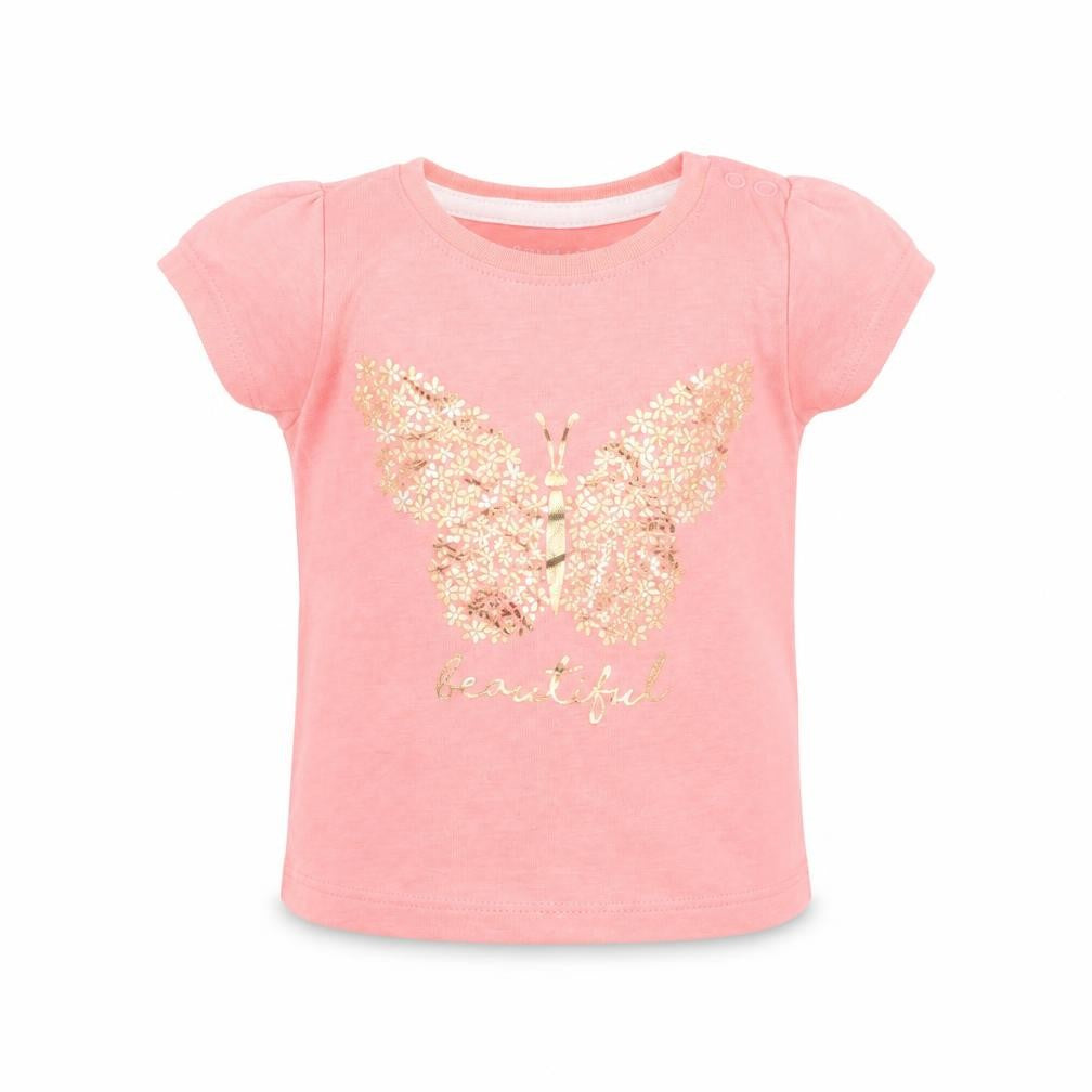 Primark Girls Pink Polyester Basic T-Shirt Size 3-6 Months Round Neck Pullover - Butterfly