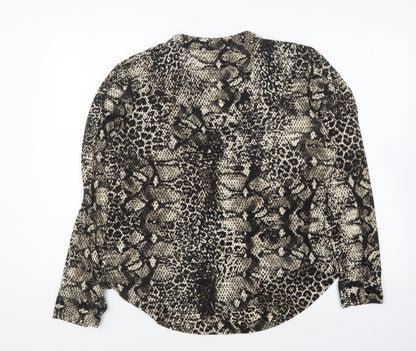 Classics Womens Black Animal Print Polyester Basic Button-Up Size 14 Collared