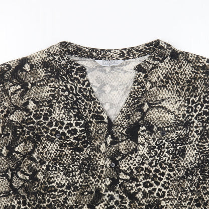 Classics Womens Black Animal Print Polyester Basic Button-Up Size 14 Collared