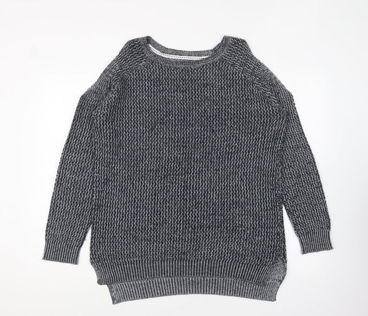 Papaya Womens Blue Round Neck Cotton Pullover Jumper Size M
