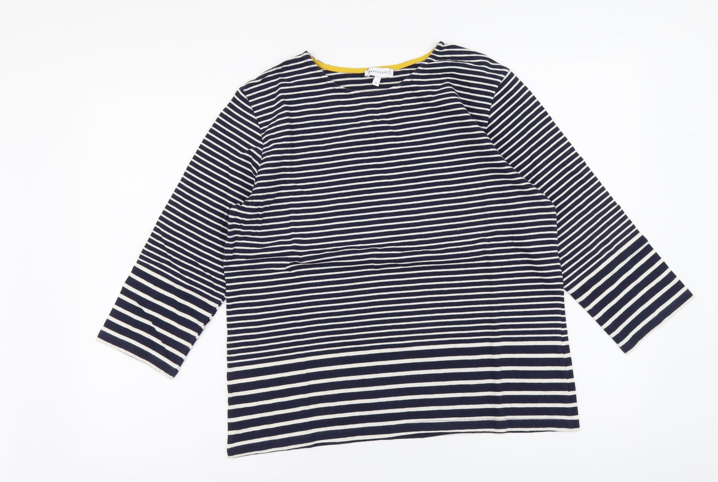 Warehouse Womens Blue Striped Cotton Basic T-Shirt Size 12 Round Neck