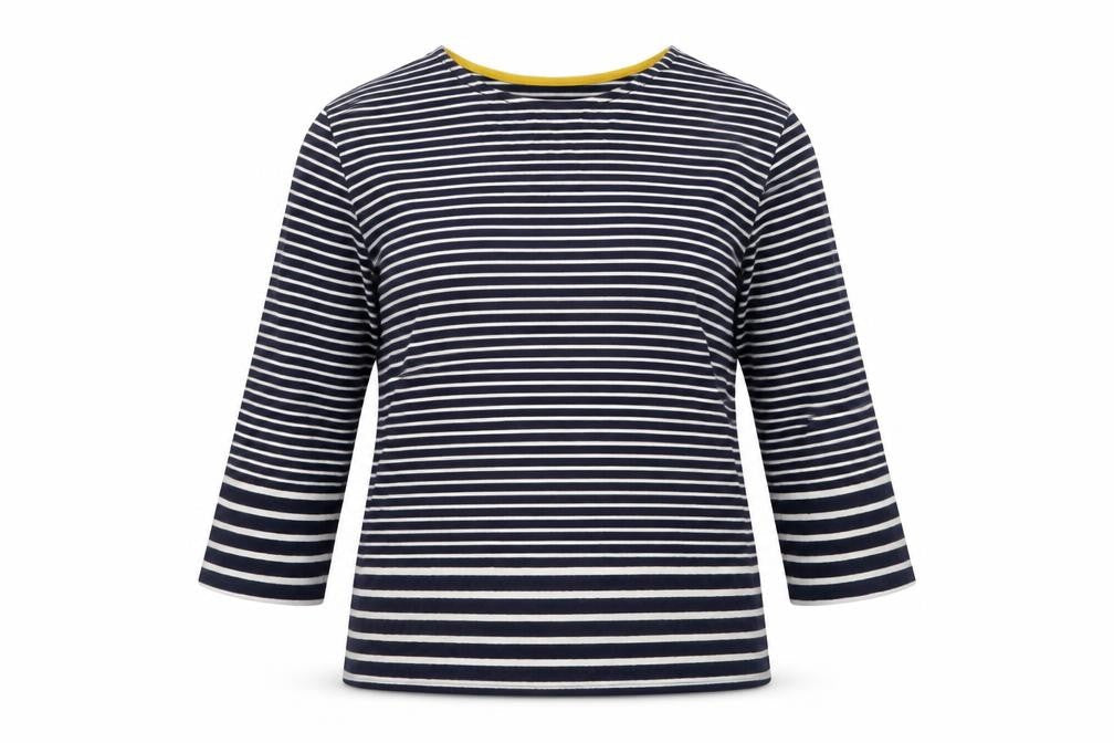 Warehouse Womens Blue Striped Cotton Basic T-Shirt Size 12 Round Neck