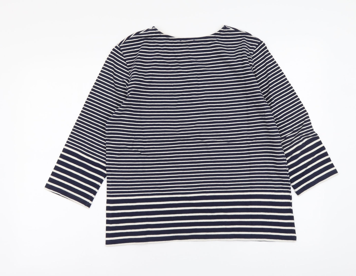 Warehouse Womens Blue Striped Cotton Basic T-Shirt Size 12 Round Neck