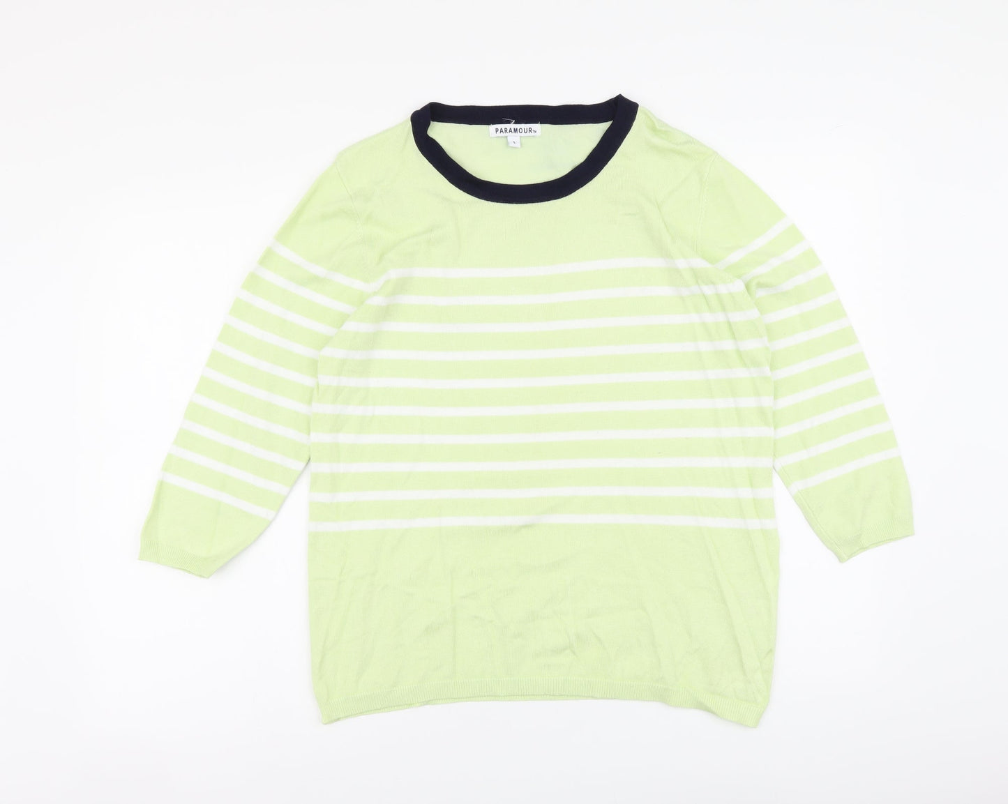 Paramour Womens Green Round Neck Striped Viscose Pullover Jumper Size L