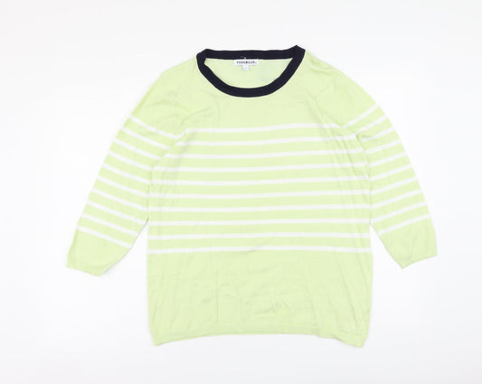 Paramour Womens Green Round Neck Striped Viscose Pullover Jumper Size L