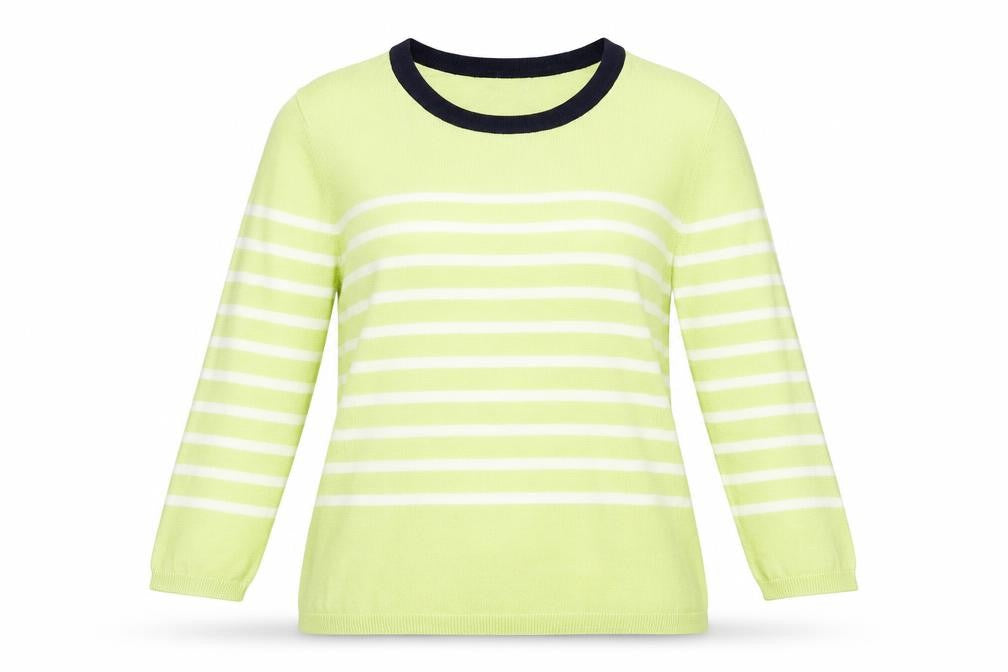 Paramour Womens Green Round Neck Striped Viscose Pullover Jumper Size L
