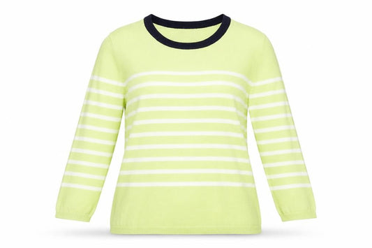 Paramour Womens Green Round Neck Striped Viscose Pullover Jumper Size L