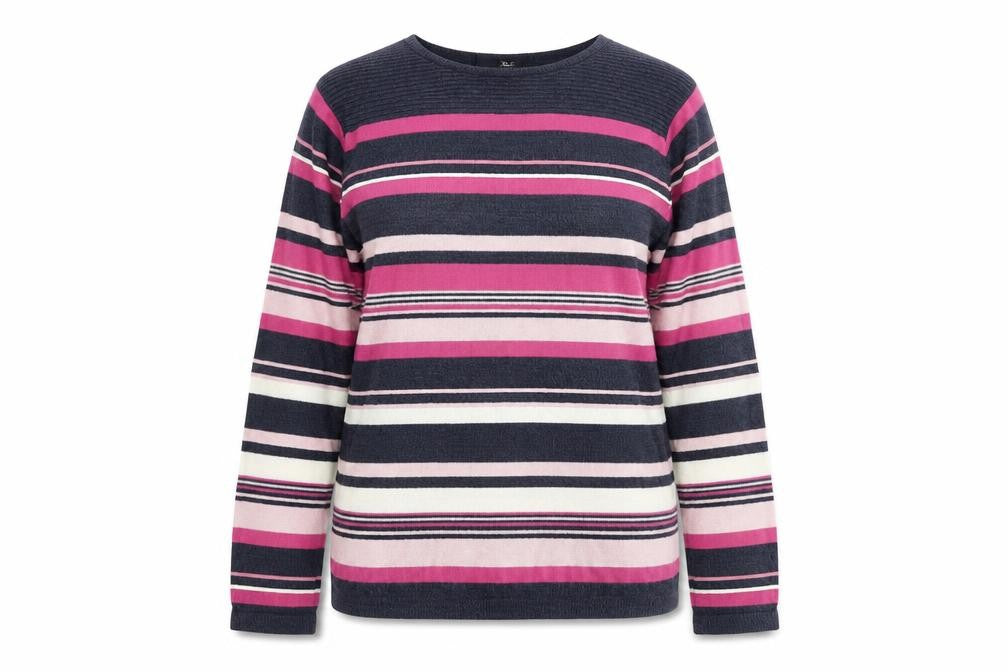 EWM Womens Multicoloured Round Neck Striped Acrylic Pullover Jumper Size S
