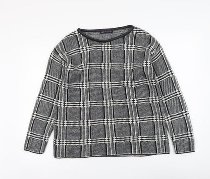 Marks & Spencer Womens Black Round Neck Plaid Acrylic Pullover Jumper Size 12