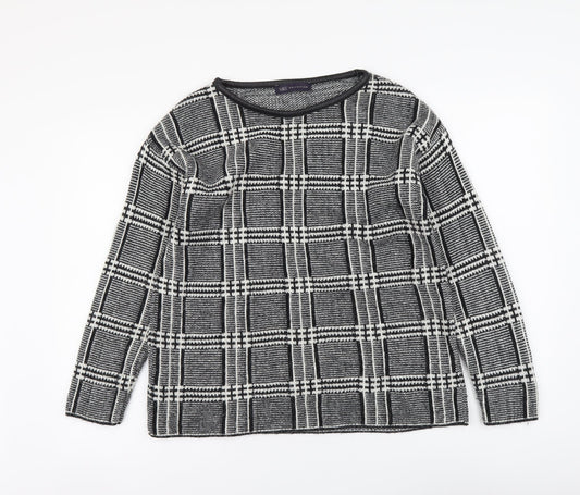 Marks and Spencer Womens Black Round Neck Plaid Acrylic Pullover Jumper Size 12