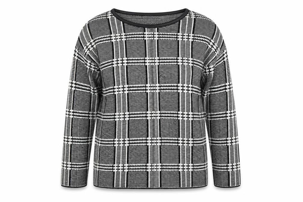 Marks & Spencer Womens Black Round Neck Plaid Acrylic Pullover Jumper Size 12