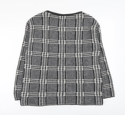 Marks & Spencer Womens Black Round Neck Plaid Acrylic Pullover Jumper Size 12