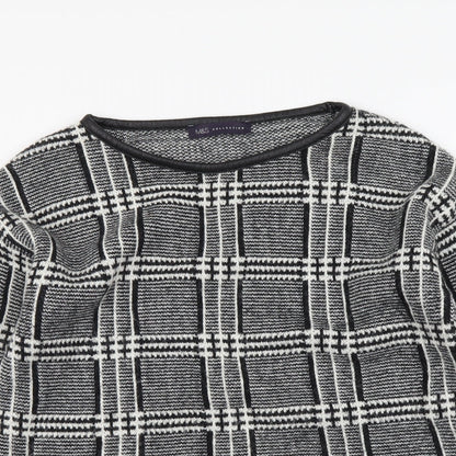 Marks & Spencer Womens Black Round Neck Plaid Acrylic Pullover Jumper Size 12