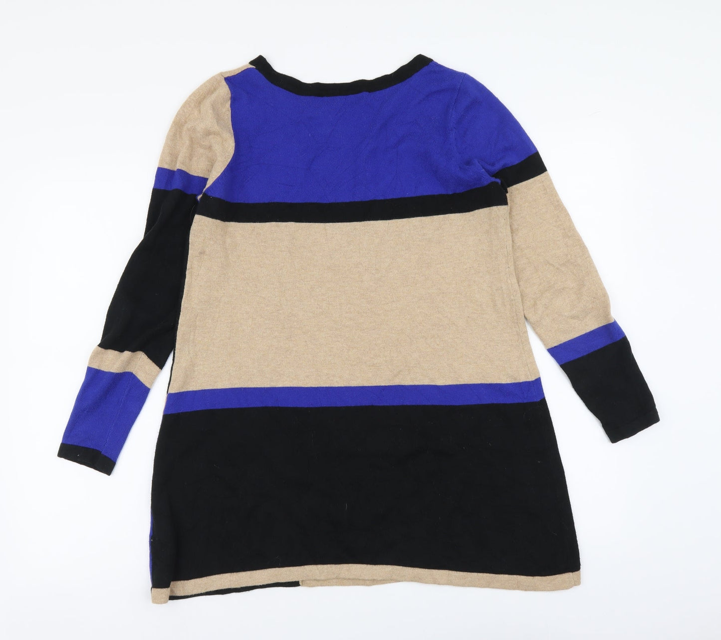 Marks and Spencer Womens Multicoloured Round Neck Striped Cotton Tunic Jumper Size 14
