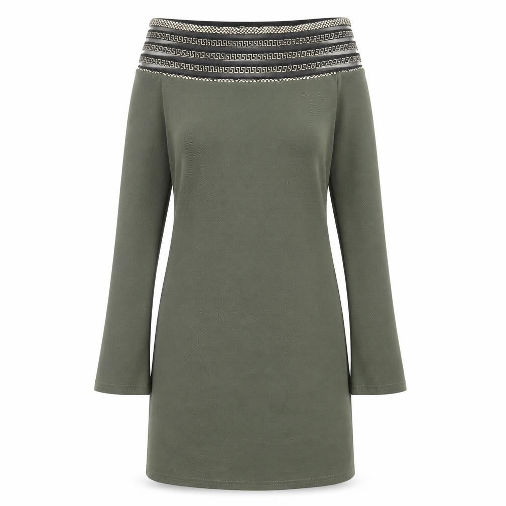 Im Fashions Womens Green Polyester A-Line Size S Boat Neck Pullover