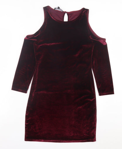 Parisian Womens Red Polyester Bodycon Size 10 Crew Neck Button - Cold Shoulder