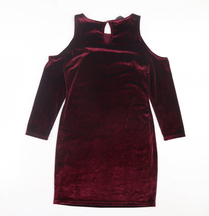 Parisian Womens Red Polyester Bodycon Size 10 Crew Neck Button - Cold Shoulder