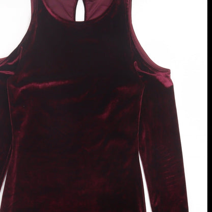 Parisian Womens Red Polyester Bodycon Size 10 Crew Neck Button - Cold Shoulder