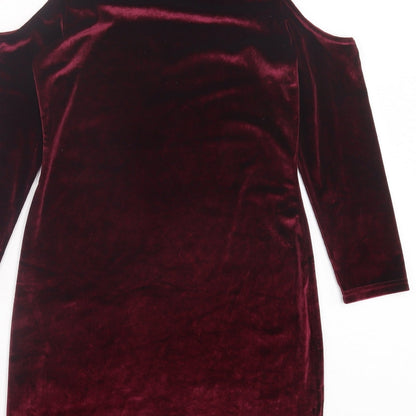 Parisian Womens Red Polyester Bodycon Size 10 Crew Neck Button - Cold Shoulder