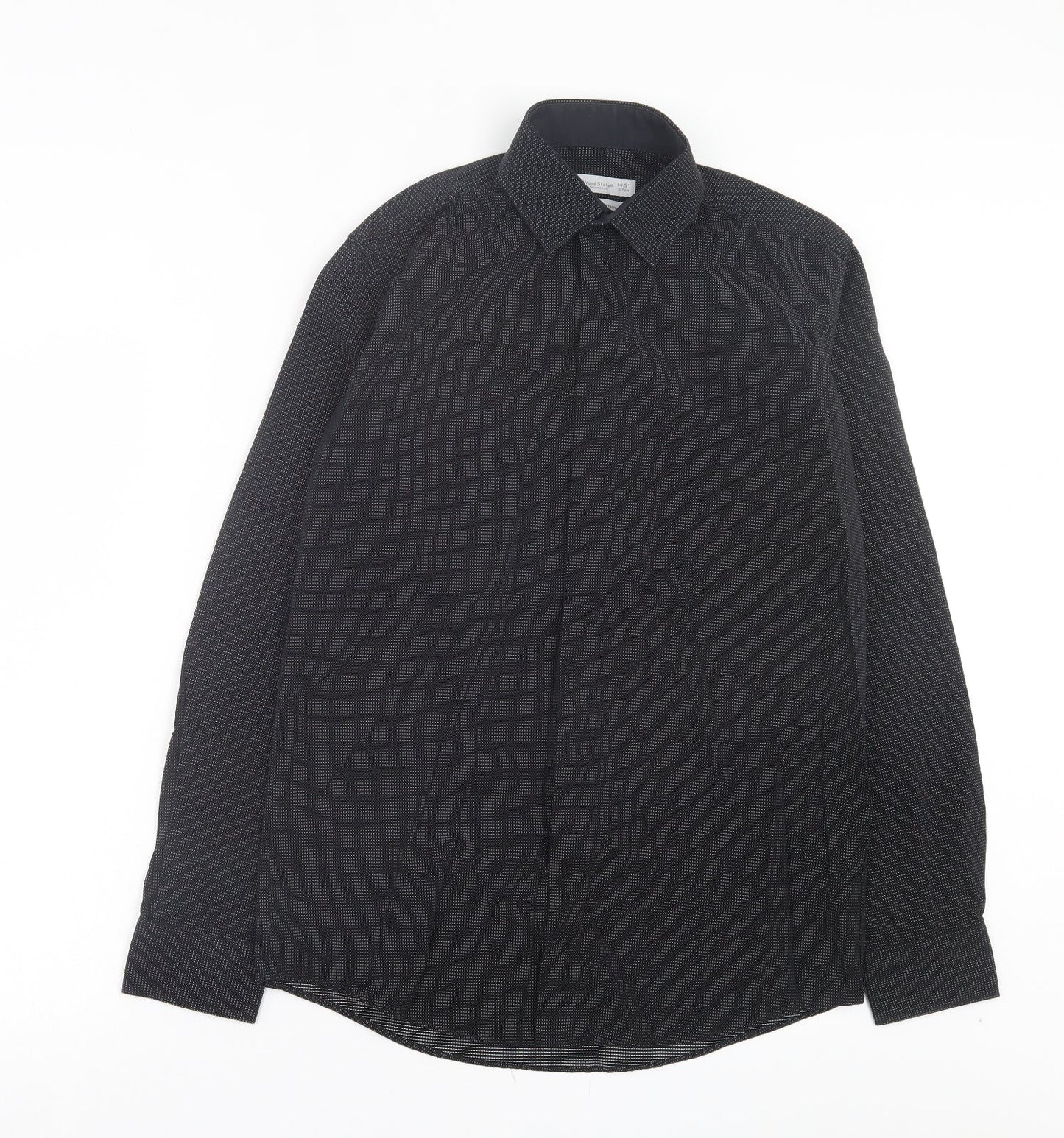 Cedar Wood State Mens Black Polka Dot Cotton Button-Up Size 14.5 Collared Button