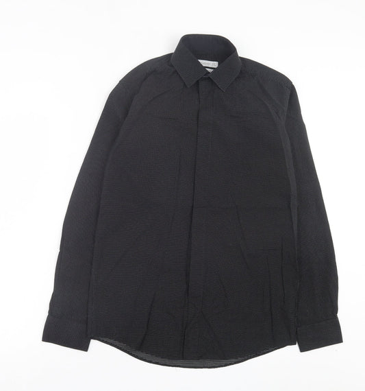 Cedar Wood State Mens Black Polka Dot Cotton Button-Up Size 14.5 Collared Button