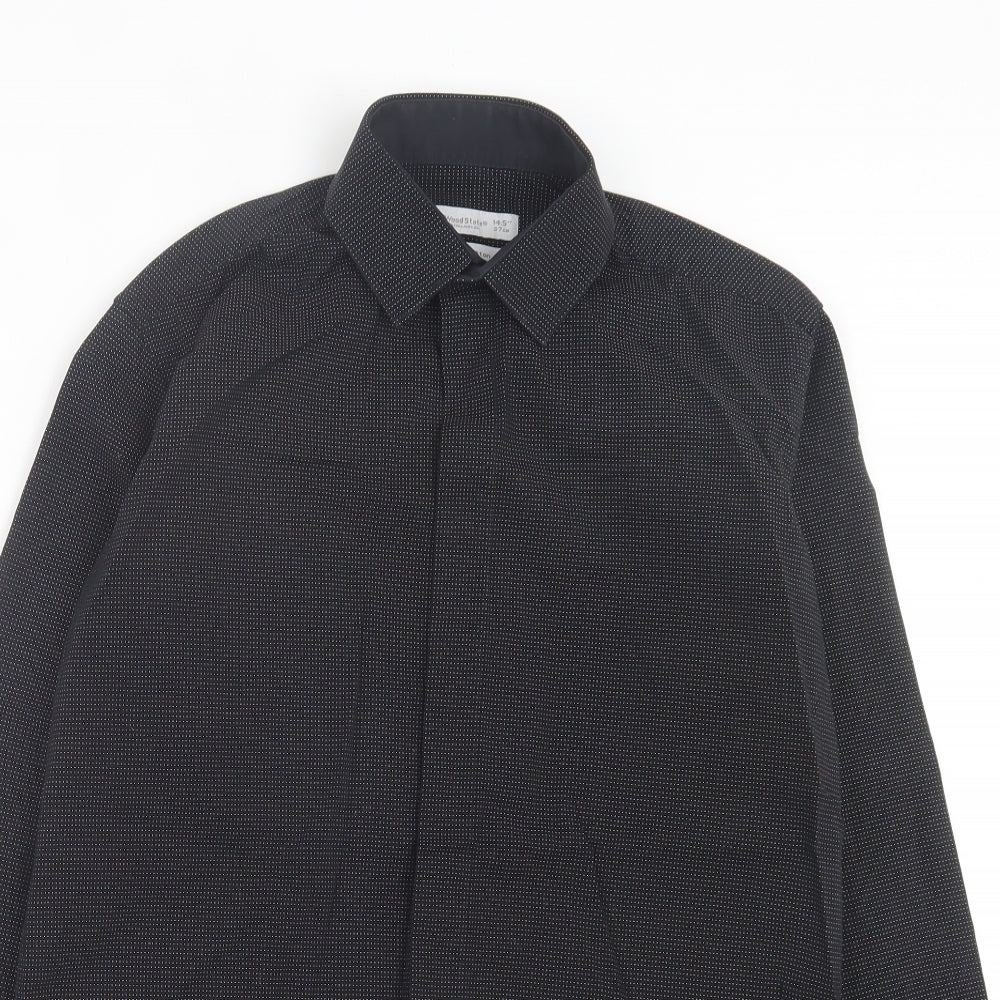 Cedar Wood State Mens Black Polka Dot Cotton Button-Up Size 14.5 Collared Button