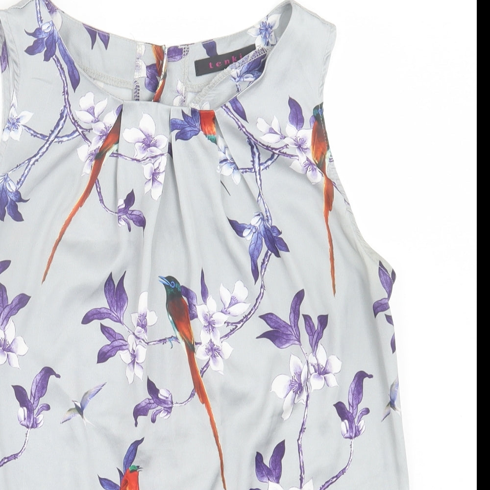 TENKI Womens Grey Floral Polyester Basic Tank Size S Crew Neck