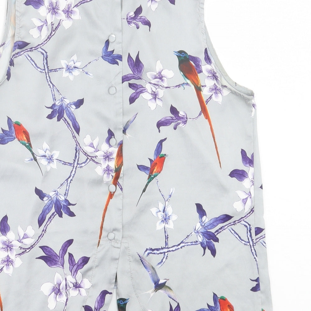 TENKI Womens Grey Floral Polyester Basic Tank Size S Crew Neck