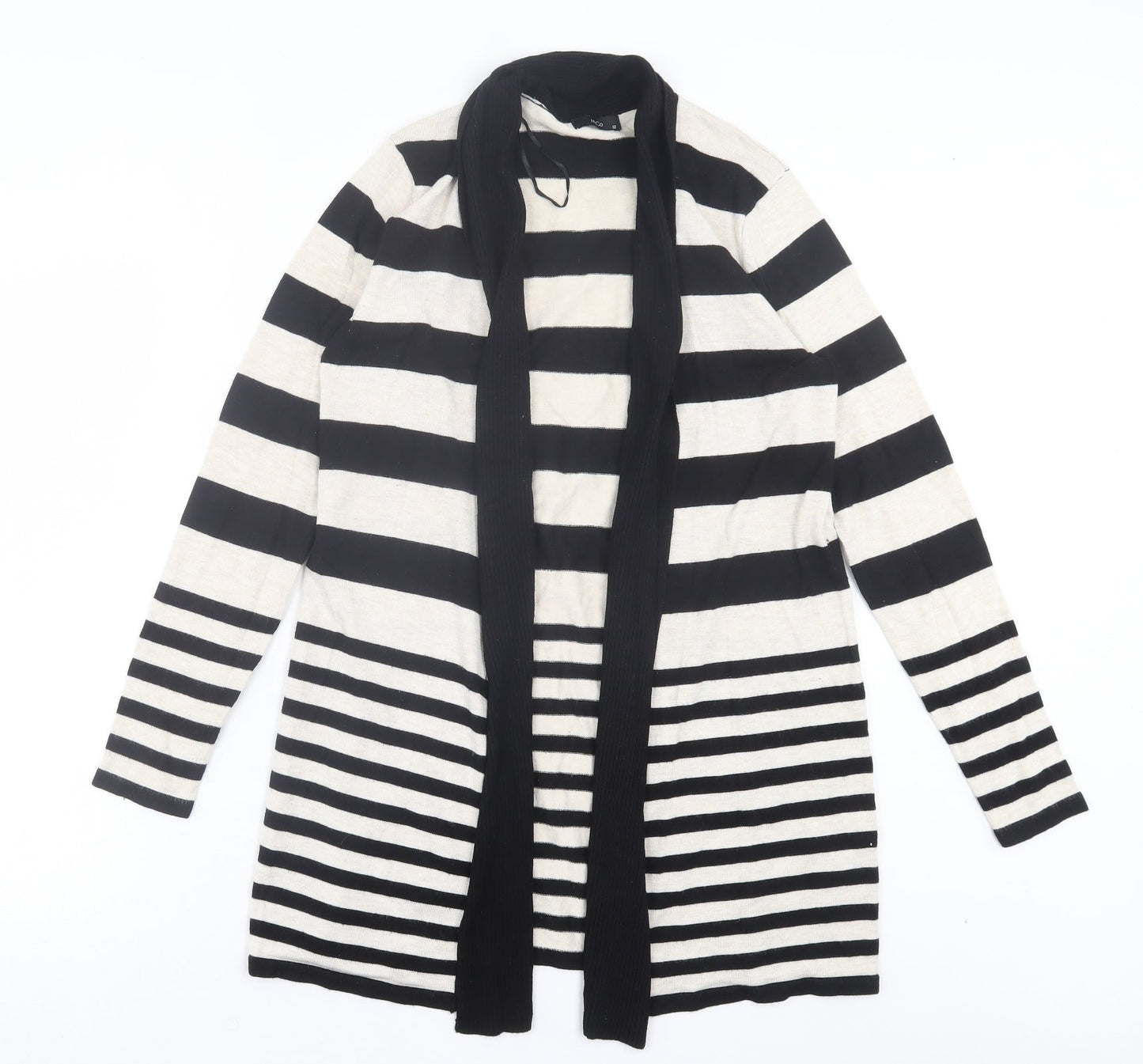 M&Co Womens Beige V-Neck Striped Viscose Cardigan Jumper Size 12